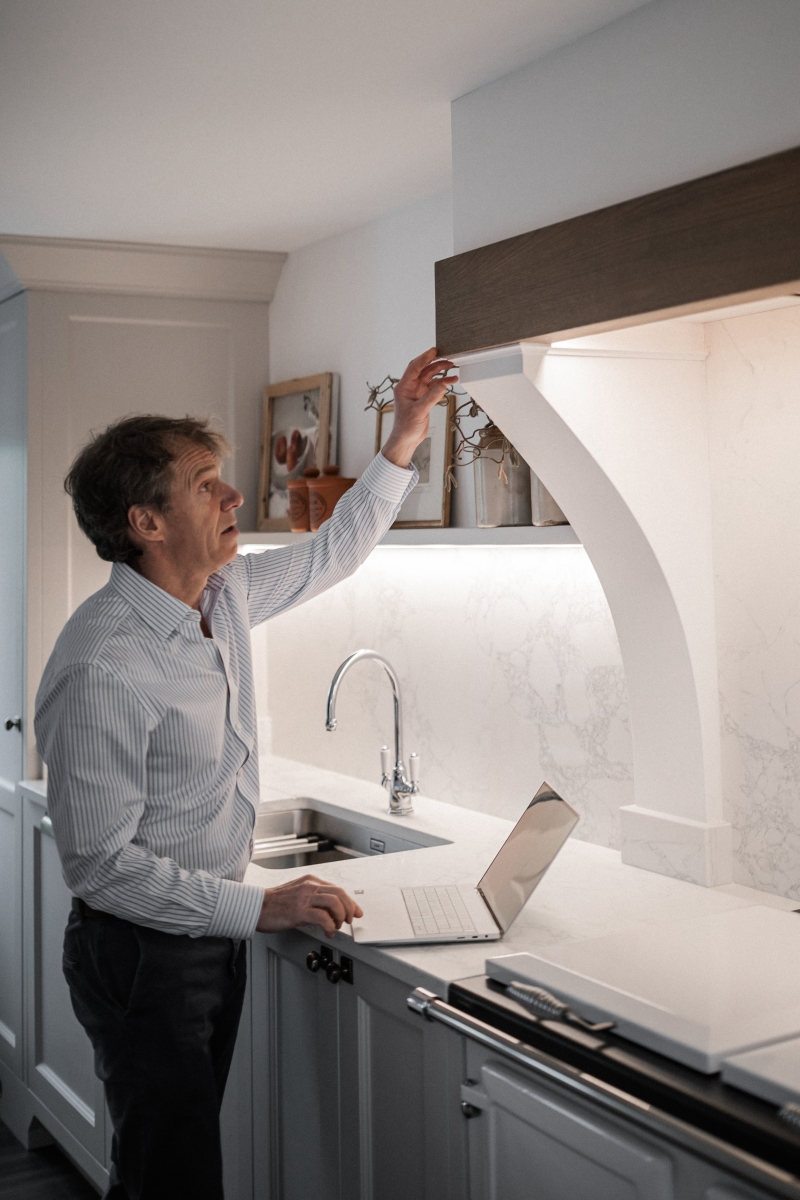Kitchen lifestyle illuminated bespoke kitchen cabinet
